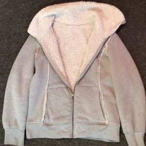 Grey and white fluffy zip up